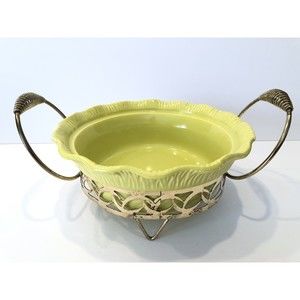 VTG 1956 Miramar Of California Pottery Dish Bowl 600 No Lid Lime Green with tray